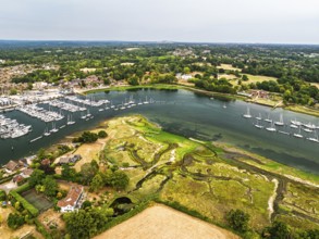 River Hamble and Swanwick Marina from drone, Swanwick, Southampton, Hampshire, England, United
