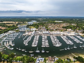 River Hamble and Swanwick Marina from drone, Swanwick, Southampton, Hampshire, England, United