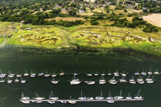 River Hamble and Swanwick Marina from drone, Swanwick, Southampton, Hampshire, England, United