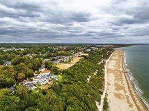 Highcliffe Beach from drone, Highcliffe, Dorset, England, United Kingdom