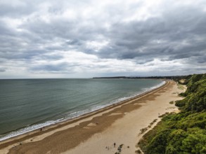 Highcliffe Beach from drone, Highcliffe, Dorset, England, United Kingdom
