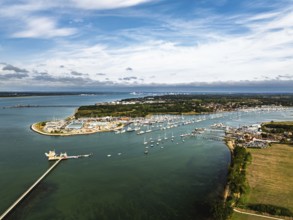 Hamble Point Marina over River Hamble from drone, Hamble-le-Rice, Warsash, Southampton Water,