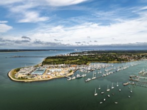 Hamble Point Marina over River Hamble from drone, Hamble-le-Rice, Warsash, Southampton Water,