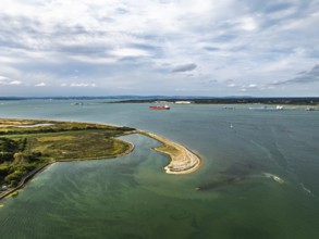 River Hamble from drone, Hamble-le-Rice, Warsash, Southampton Water, Hampshire, England, United