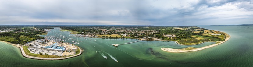 Panorama of Hamble Point Marina over River Hamble from drone, Hamble-le-Rice, Warsash, Southampton
