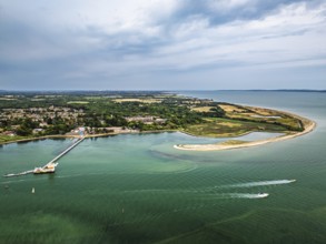 River Hamble over Warsash Maritime Academy Pier from drone, Hamble-le-Rice, Warsash, Southampton