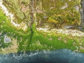 Top Down over River Hamble Mud at low tide from drone, Swanwick, Southampton, Hampshire, England,