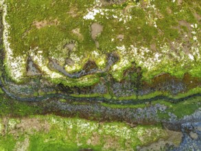 Top Down over River Hamble Mud at low tide from drone, Swanwick, Southampton, Hampshire, England,