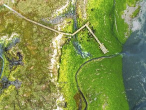 Top Down over River Hamble Mud at low tide from drone, Swanwick, Southampton, Hampshire, England,