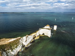 White Cliffs of Old Harry Rocks Jurassic Coast from a drone, Handfast Point, Dorset Coast, Poole,