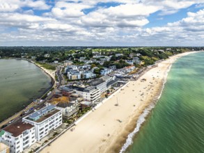 Sandbanks Beach from drone, Poole, Dorset, England, United Kingdom