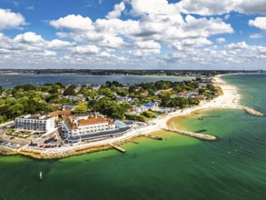 Sandbanks Beach from drone, Poole, Dorset, England, United Kingdom