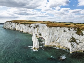 White Cliffs of Old Harry Rocks Jurassic Coast from a drone, Handfast Point, Dorset Coast, Poole,