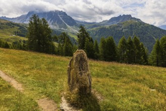 Planetary path, here the motif stone for the planet Mercury, above Saint Luc, Val d'Anniviers,