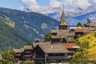 The mountain village of Ayer, Saint Anna church, Val d'Anniviers, Valais Alps, Canton Valais,