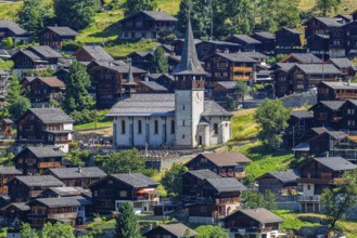 The mountain village of Ayer, Saint Anna church, Val d'Anniviers, Valais Alps, Canton Valais,