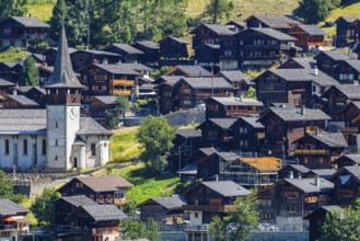 The mountain village of Ayer, Saint Anna church, Val d'Anniviers, Valais Alps, Canton Valais,