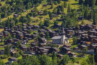 The mountain village of Ayer, Saint Anna church, Val d'Anniviers, Valais Alps, Canton Valais,