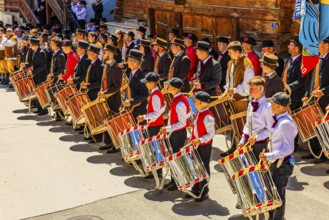 Drummers' and pipers' meeting, Mission, Val d'Anniviers, Valais Alps, Canton Valais, Switzerland