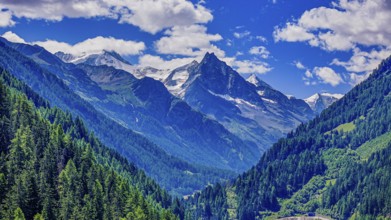 Mount Besso with its twin peaks, drone image, Val d'Anniviers, Valais Alps, Canton Valais,