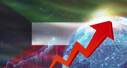 Global financial growth with Kuwait flag. Financial growth with Kuwait flag on economic background