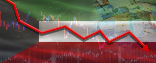 Kuwait financial crisis on economic graph. Financial fall of Kuwait on economy market