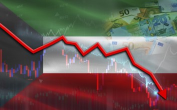 Kuwait financial fall on economy market. Kuwait financial crisis on economic graph