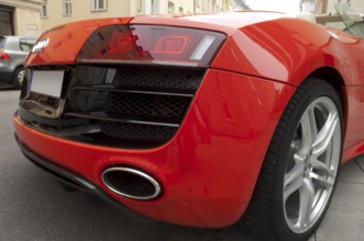 Red Audi R8, V10 engine, rear view