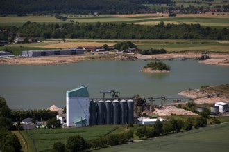 Elevated view of the Ernst Müller GmbH & Co KG gravel works from Eckberg, Bodenwerder,