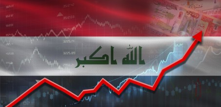 Iraq financial growth on market graph. Iraq economic growth on financial graph