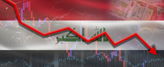 Iraq financial crisis on economic graph. Financial fall of Iraq on economy market