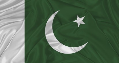Flag of Pakistan with cloth texture. Close up of Pakistan flag waving