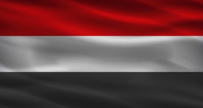 Yemen flag with fabric texture. Realistic flag of Yemen waving