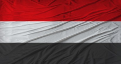 Close up of Yemen flag waving. Flag of Yemen with cloth texture