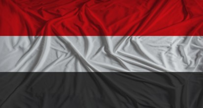 Yemeni flag with fabric texture background. National flag of Yemen with cloth texture