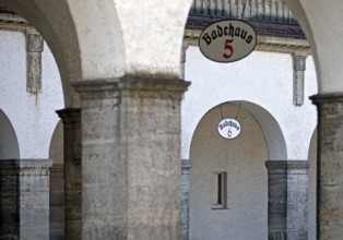 Arcade at bathhouse 5 and 6, Sprudelhof, an important spa complex built between 1905 and 1911 in