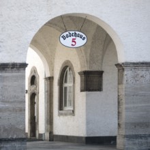 Arcade at bathhouse 5 in the Sprudelhof, an important spa complex built between 1905 and 1911 in