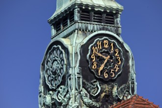 Detail of the clock tower, Sprudelhof, an important spa complex built between 1905 and 1911 in Art