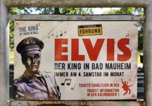 Sign for the Elvis guided tour through Bad Nauheim, Elvis Presley lived in Bad Nauheim, Hesse,