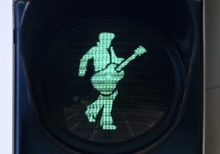 Elvis traffic light, pedestrian traffic light with Elvis green phase, Elvis Presley lived in Bad
