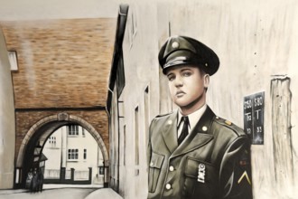 Graffiti by Gnasher in the archway, the castle gate was the backdrop for the cover of the Elvis