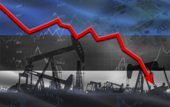 Petrol crisis with Estonia flag on financial graph. Fall oil price with flag of Estonia on economic