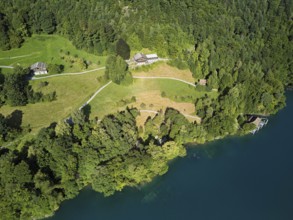 Rütli meadow, Grütli Museum and the Rütli House, Restaurant from above, Lake Lucerne, Rütli,