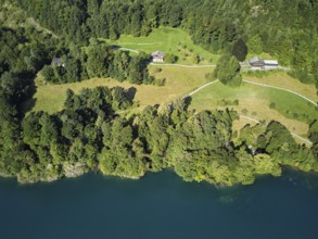 Rütli meadow, Grütli Museum and the Rütli House, Restaurant from above, Lake Lucerne, Rütli,