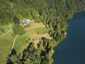 Rütli meadow, Grütli Museum and the Rütli House, Restaurant from above, Lake Lucerne, Rütli,