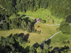 Rütli meadow, Grütli Museum and the Rütli House, Restaurant from above, Lake Lucerne, Rütli,