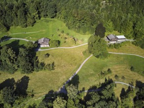 Rütli meadow, Grütli Museum and the Rütli House, Restaurant from above, Lake Lucerne, Rütli,