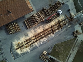 Mobile sawing station for cutting tree trunks, Flösserei 2025, Unterägeri, Canton, Zug, Switzerland