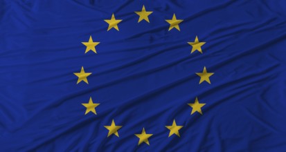 Close up of European Union flag waving. Flag of European Union with cloth texture
