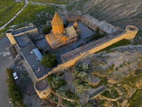 Aerial view of a historic monastery, aerial view, Chor Wirap monastery, Chor Virap, deep dungeon,